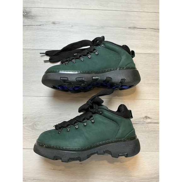 Burberry Green Suede Lace Up Chunky Sole Hiking Boots 10.5 New Without Tags - Picture 15 of 16
